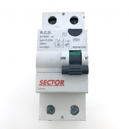 Sector 606501 80A 80 Amp 30mA RCD 2 Double Pole Circuit Breaker